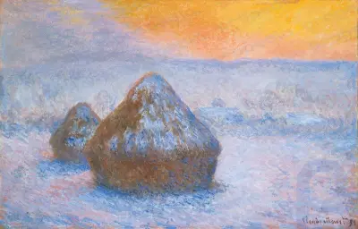 Стога пшеницы (закат, эффект снега): картина Клода Моне