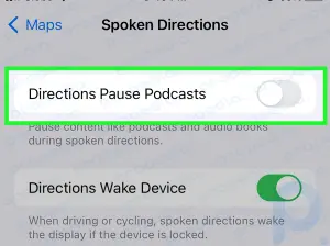 Как запретить картам iPhone автоматически приостанавливать звук во время подсказок