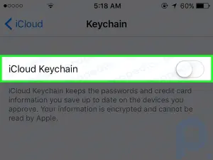 Como desligar o iCloud Keychain em um iPhone