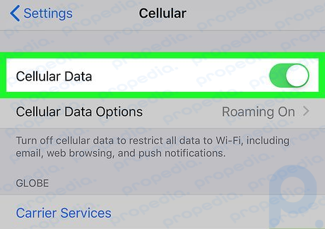 Step 3 Slide the “Cellular Data” switch to icon.