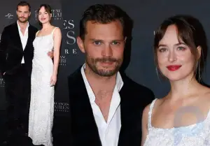 Bride and groom: Jamie Dornan and Dakota Johnson dressed for the film premiere as if they were going to a wedding