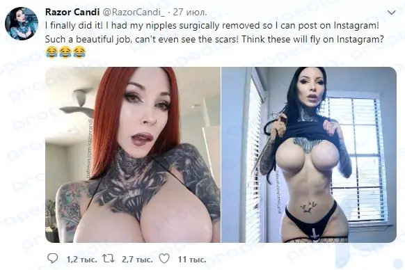 Por el bien de los me gusta: la modelo se quitó los pezones para poder publicar “legalmente” fotos desnuda en Instagram (una organización extremista prohibida en Rusia)