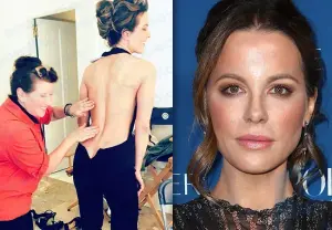 45-year-old Kate Beckinsale showed off her perfect cleavage from below