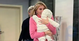 Touching footage of being discharged from the maternity hospital: Svetlana Bondarchuk gently hugs her newborn Petya