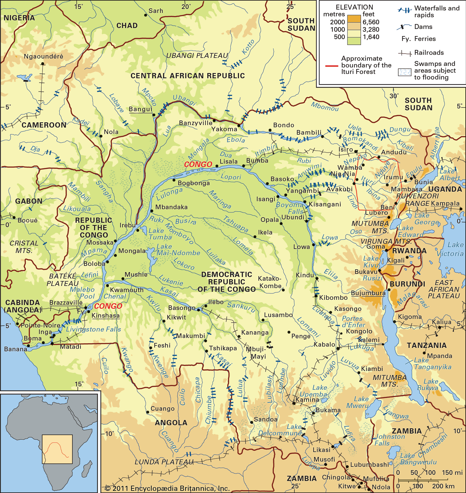 Cuenca del río Congo y red de drenaje