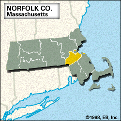 Карта-локатор округа Норфолк, штат Массачусетс.