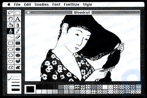 Diseño de interfaz de pantalla para MacPaint™ por el programador Bill Atkinson y la diseñadora gráfica Susan Kare, 1983.