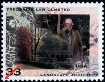 Sello postal estadounidense que conmemora a Frederick Law Olmsted, diseñado por Ethel Kessler y Greg Berger, 1998.