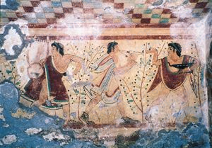 Etrusk musiqachilari o'sha davr uslublarini kiygan