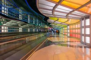 オヘア国際空港のターミナル1。空港ターミナル、シカゴ、イリノイ州、アメリカ合衆国