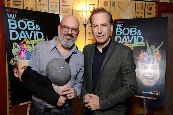 Die langjährigen Mitarbeiter David Cross und Bob Odenkirk bei der Netflix-Vorführung von „W/ BOB & DAVID“, Los Angeles, Kalifornien, 5. November 2015. Komödie, Fernsehen, Mr. Show