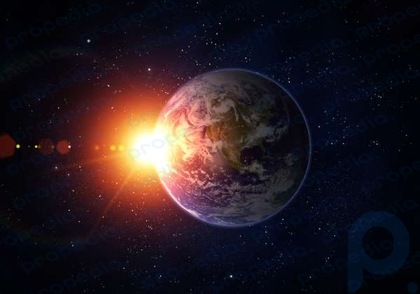 Espacio, Sol y planeta Tierra.  Hemisferio oeste.  Elementos de esta imagen proporcionados por la NASA.