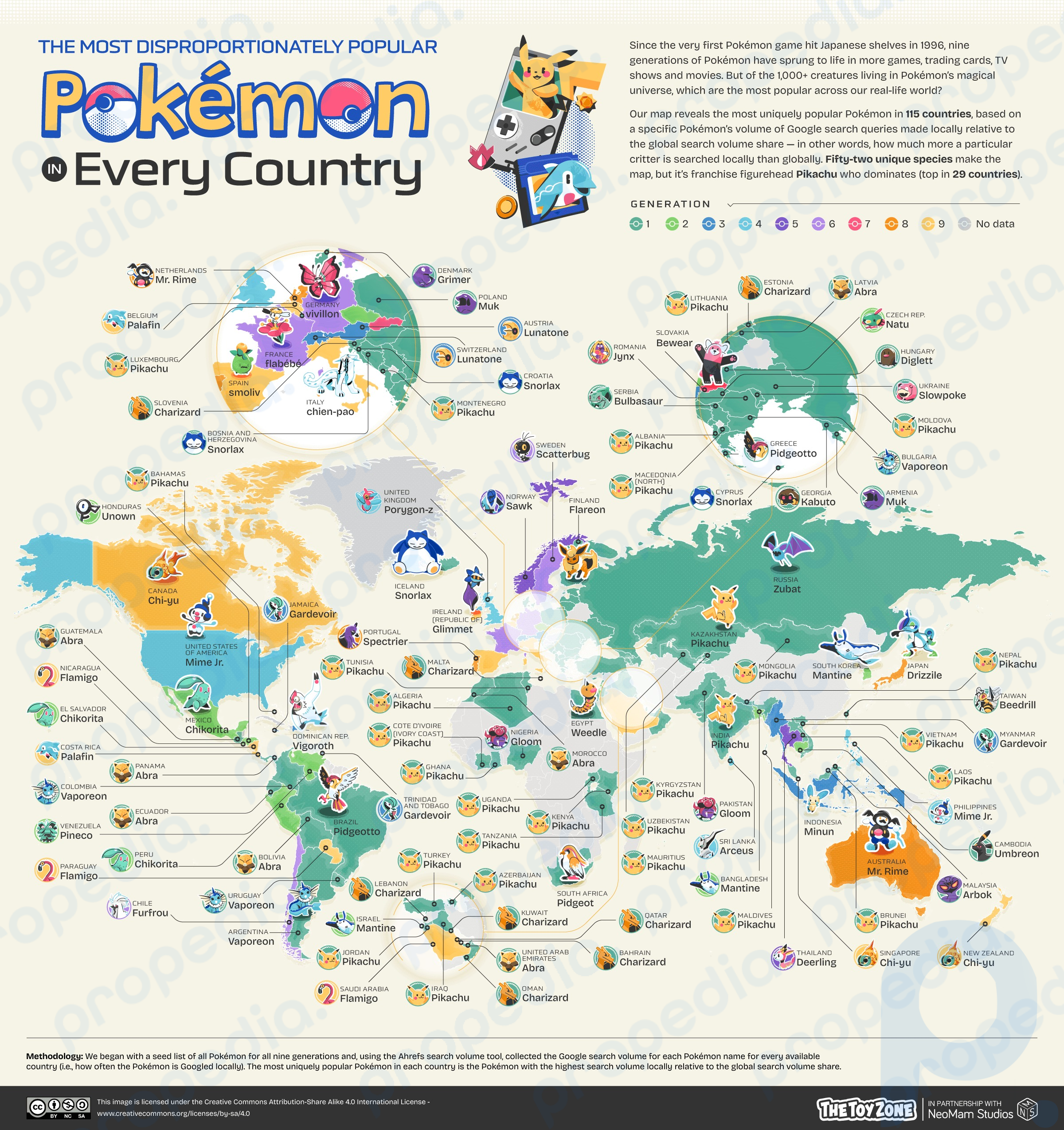 The most popular Pokemon were put on the map.  Can you guess the favorite in Russia?