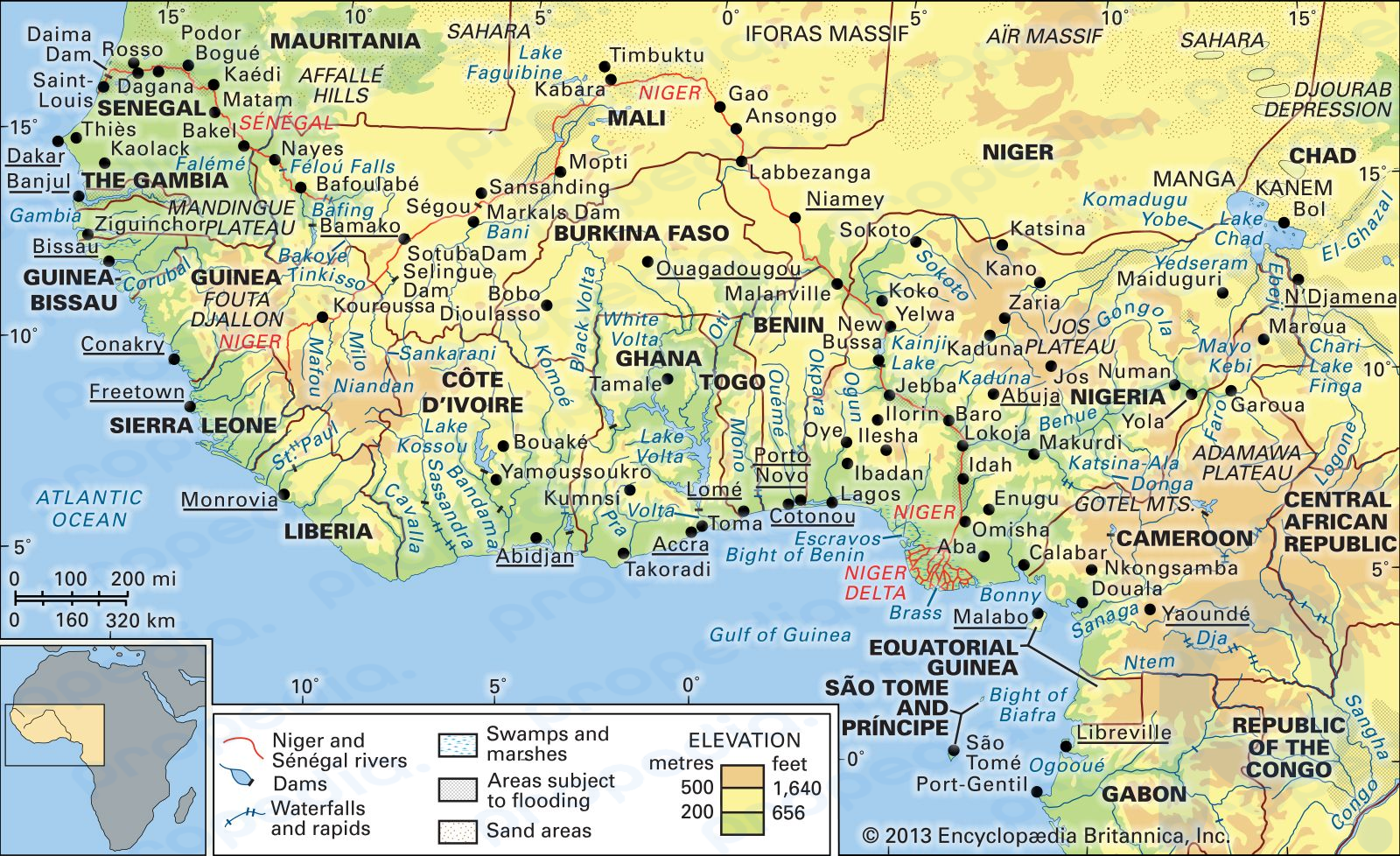 Nijer ve Sénégal nehir havzaları ve Çad Gölü havzası ve bunların drenaj ağları