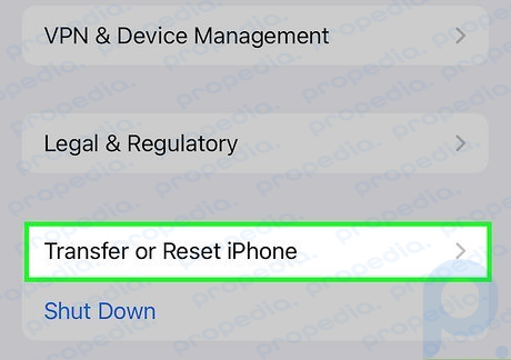 Paso 4: Desplácese hacia abajo y toque Transferir o Restablecer iPhone.