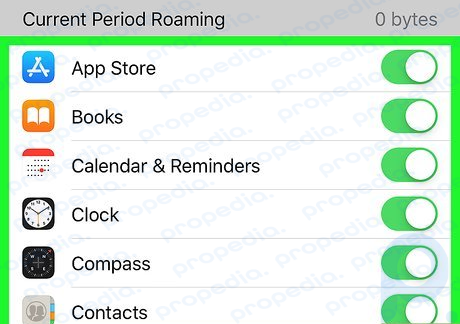 Passo 6 Habilite dados de celular para outro ícone de aplicativos relacionados ao iCloud.