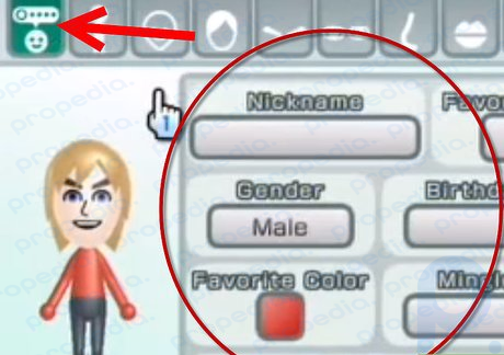 Step 7 Return to the first tab, enter the name of your Mii and it's birthday, etc.