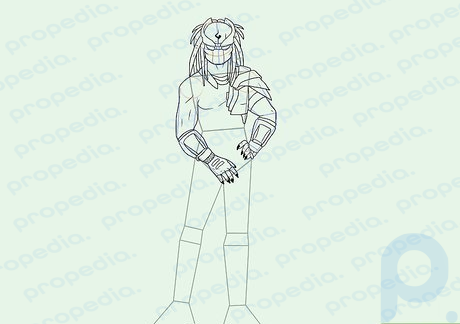 Step 10 Using the polygons, trace the Predator's body and arms.