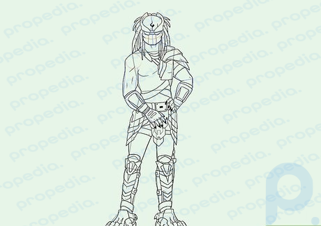 Step 12 Continue tracing the rest of the Predator's body and accessory details.