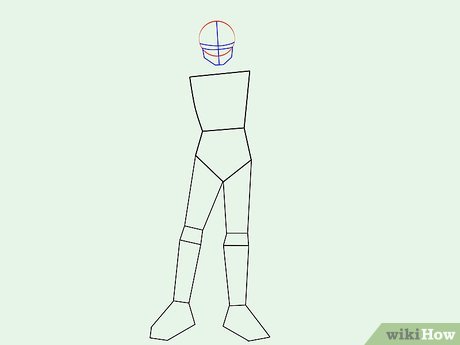 Step 4 Draw a pair of long polygons for his legs and feet.