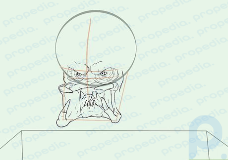 Étape 6 En utilisant la forme irrégulière de la boîte sous les yeux comme guide, dessinez la bouche en forme d'araignée du prédateur (voir illustration).