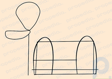 Шаг 7. Поверх вертикальной линии прикрепите овал в форме кедрового ореха в положении, напоминающем флаг на шесте.