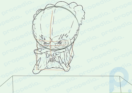 Schritt 7 Zeichnen Sie die große Stirn des Raubtiers nach, die einem Krabbenpanzer ähneln würde (siehe Abbildung).