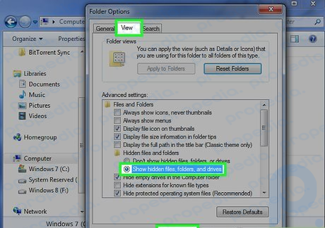 Step 7 Enable hidden folders by performing the following steps: