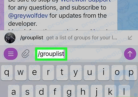 Passo 6 Digite /grouplist na barra de mensagens e toque no ícone Enviar.