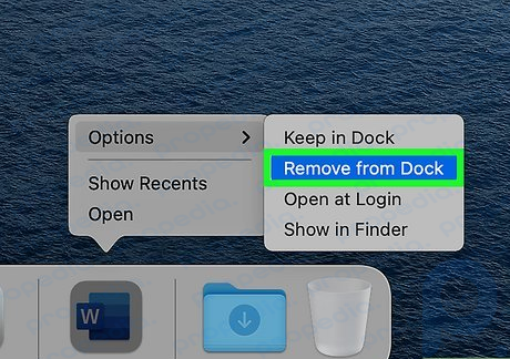 Passo 3 No menu pop-up, selecione Opções  Remover do Dock.