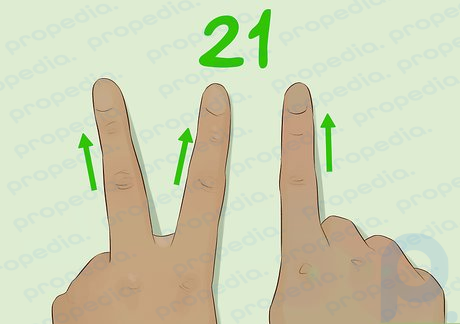 Step 5 Show 20 with your left index and middle fingers, then keep counting to 49.