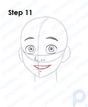 Step 11 Draw Aang's smiling mouth, which sits right on top of the smallest construction line.