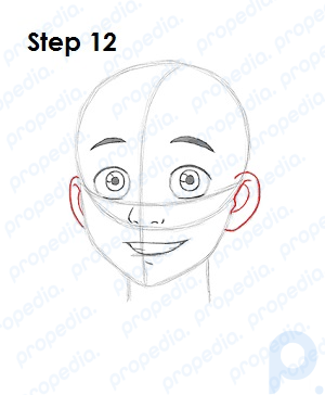 Step 12 Use the curved lines on the sides of Aang's head as guides to draw the ears.