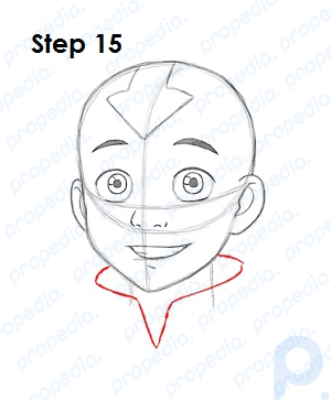 Step 15 Draw the top part of Aang's collar under the head.