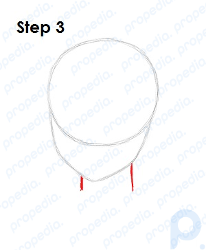 Step 3 Draw two short, curved lines below the head as guides for Aang's neck.