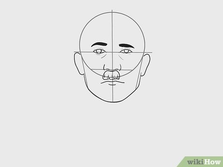 Step 4 Start drawing the eyes, nose, mouth and his trademark toothbrush mustache.