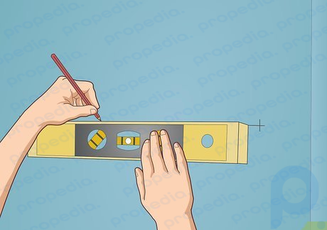 Step 1 Use a level and measuring tape to place hash marks for your brackets.
