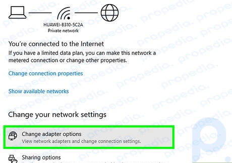 Paso 4: Haga clic en Cambiar opciones de adaptador o Más opciones de adaptador de red.